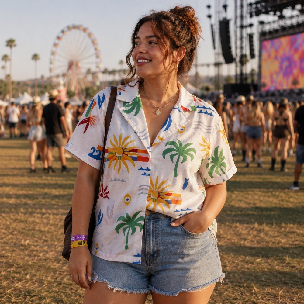 No Comment Womens Tropical Abstract Sun Palm Tree Button Down Shirt White Size M